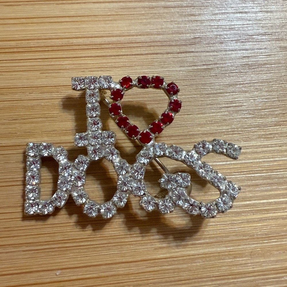 Sparkling Red and Silver 'I Love Dogs' Brooch